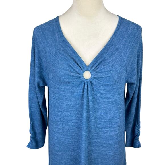 Soft Surroundings NWT Cecelia Blue Soft Knit Round Keyhole Casual Sweater Top - Picture 4 of 12